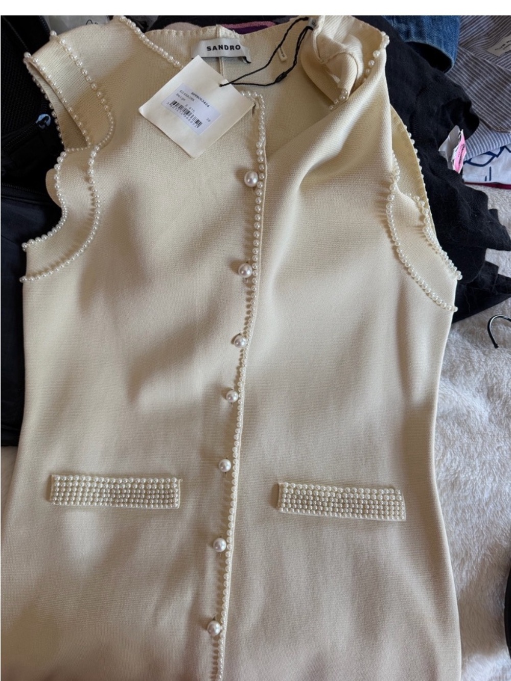 Sandro Cream Sleeveless Pleated-Panel Midi Dress - Picture 5 of 6